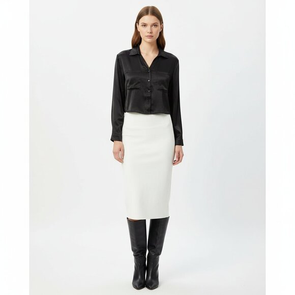 Ciebon 100% Silk Black Long Sleeve Cropped Button Up Blouse Top XS NEW - Picture 6 of 6